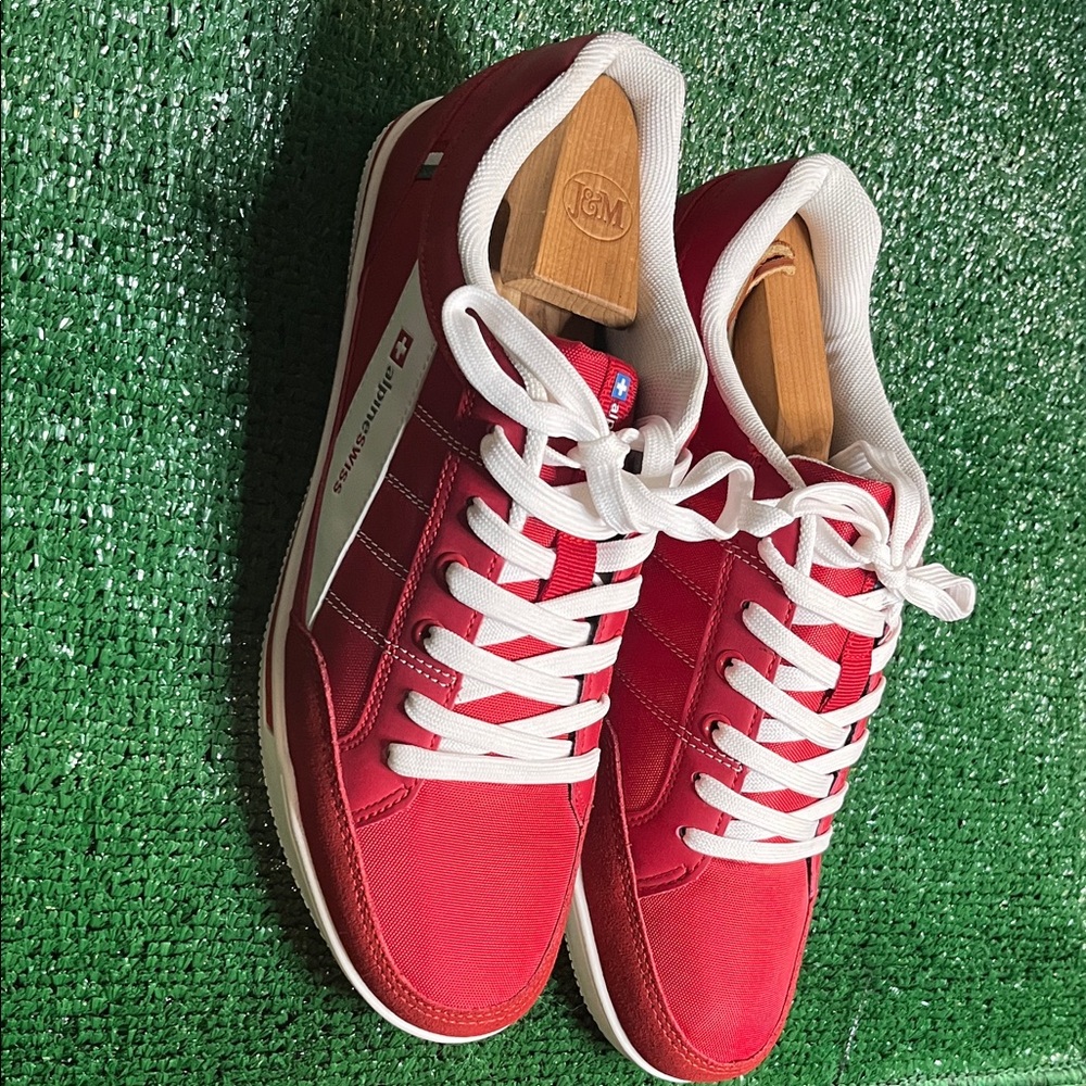 Red Low-Top Men's Sneakers - Alpine Swiss Casual Men’s Athletic Shoes